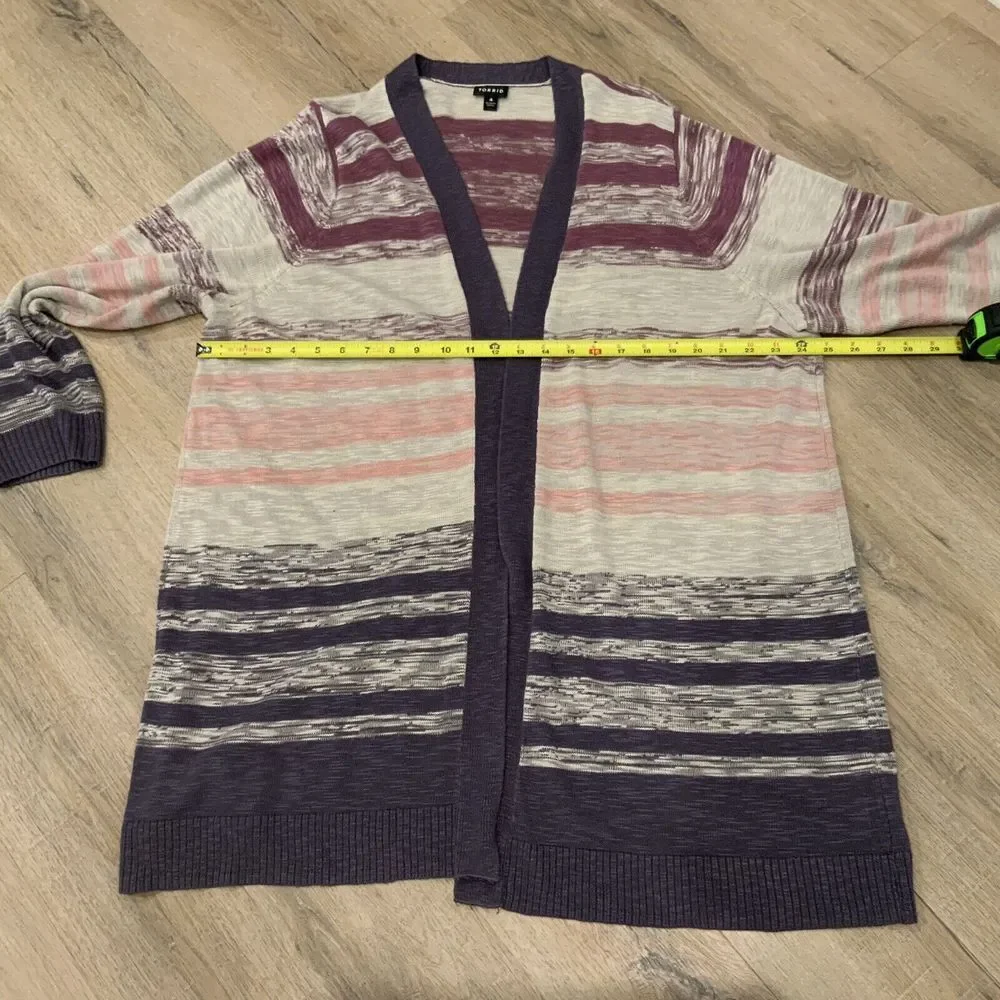 Torrid Women's‎ Plus 4 4X Knit Open Front Long Cardigan Pink Purple Striped EUC